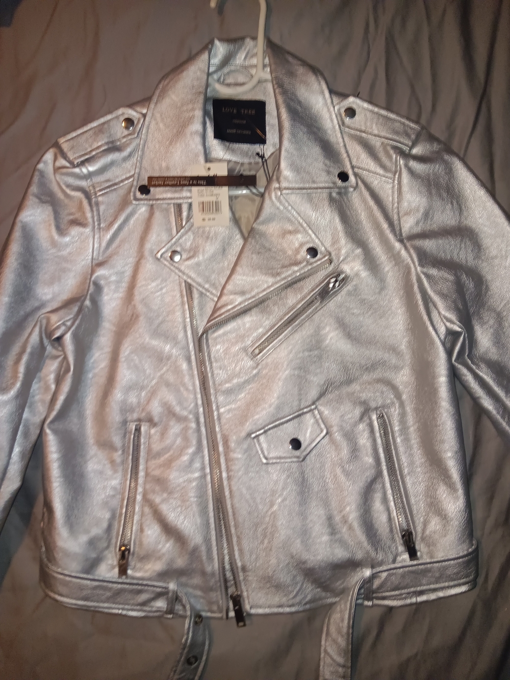 Love Tree Metallic Silver Moto Jacket
